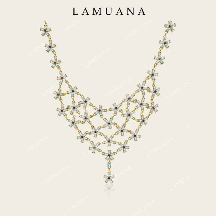 合金项链 LAMUANA薄荷小蓝花项链小众设计高级感复古度假风85247