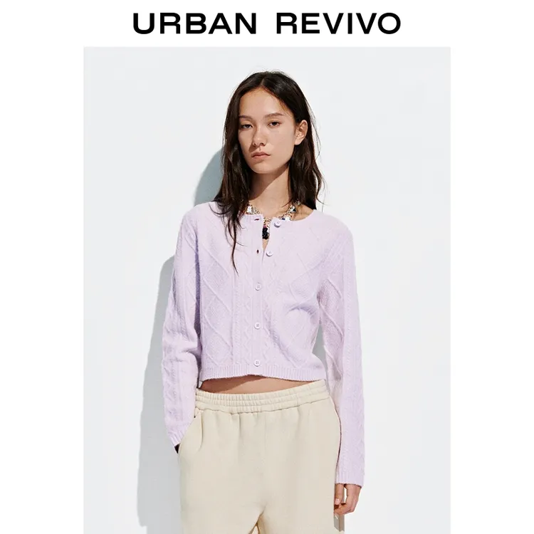 UR2025秋季新款女潮流绞花肌理短款针织开衫UYV950073+