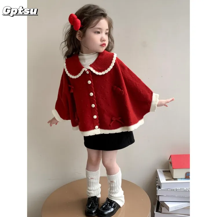 GPTSu女童针织开衫秋款新款洋气时髦早秋儿童女宝宝斗篷秋装外套