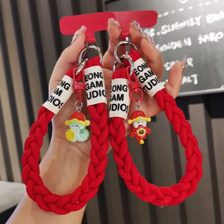 新年款手机挂绳短款手腕手提绳三股编织绳吊坠挂件结实耐用防丢绳