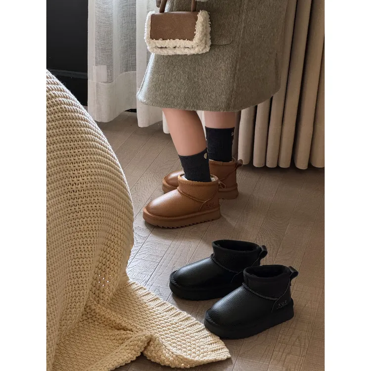 PeDoKids 真皮加绒雪地靴秋冬新款加厚短筒保暖男女童儿童棉鞋2