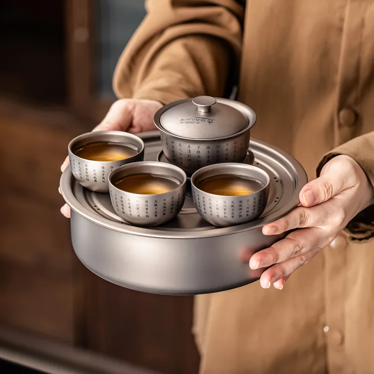 纯钛盖碗功夫茶具小套装家用高档轻奢一人饮泡茶碗茶杯茶盘喝茶器