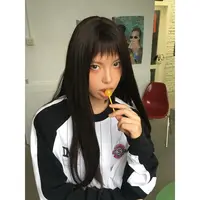 QYao Girls复古美式撞色条纹拼接球衣长袖女秋季运动插肩袖T恤