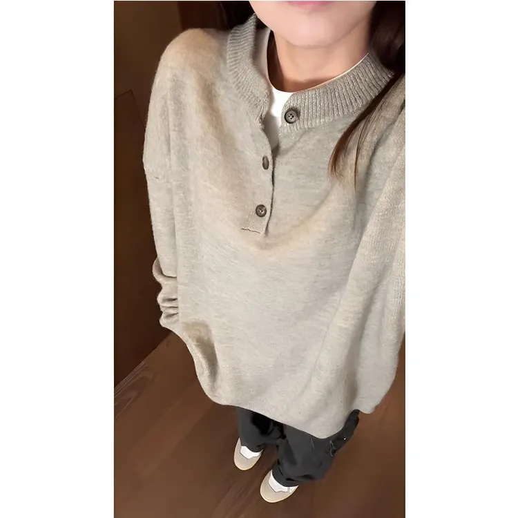 亨利领老钱风毛衣男款冬季高级感美式复古外套设计感polo领针织衫