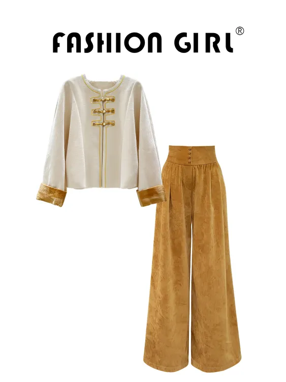 秋季气质一整套ootd穿搭大方得体轻奢高级感新中式国风白色套装裤