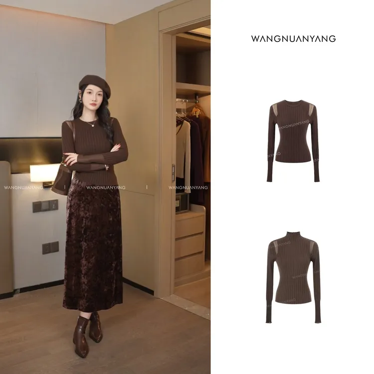 【王暖阳】德国机织(圆领/半高领)|秋冬坑条肌理欧根纱微透羊毛上衣