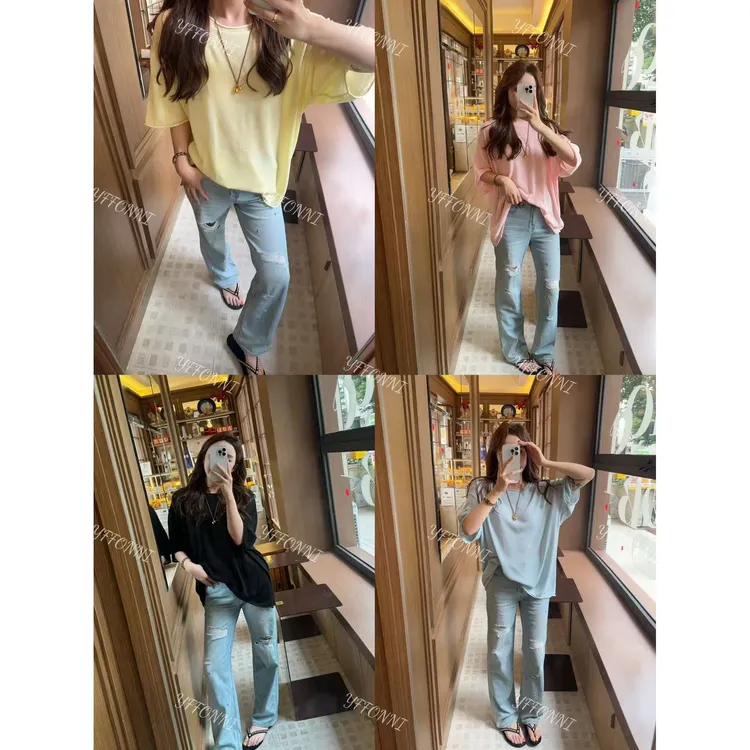 天丝亚麻慵懒圆领气质五分袖宽松衫