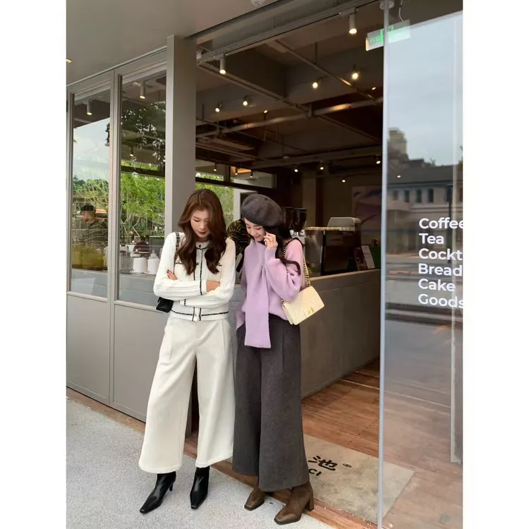 LaceyDitto2025 10/31【费里街区】羊毛金属丝肌理捏褶阔腿8.5分裤