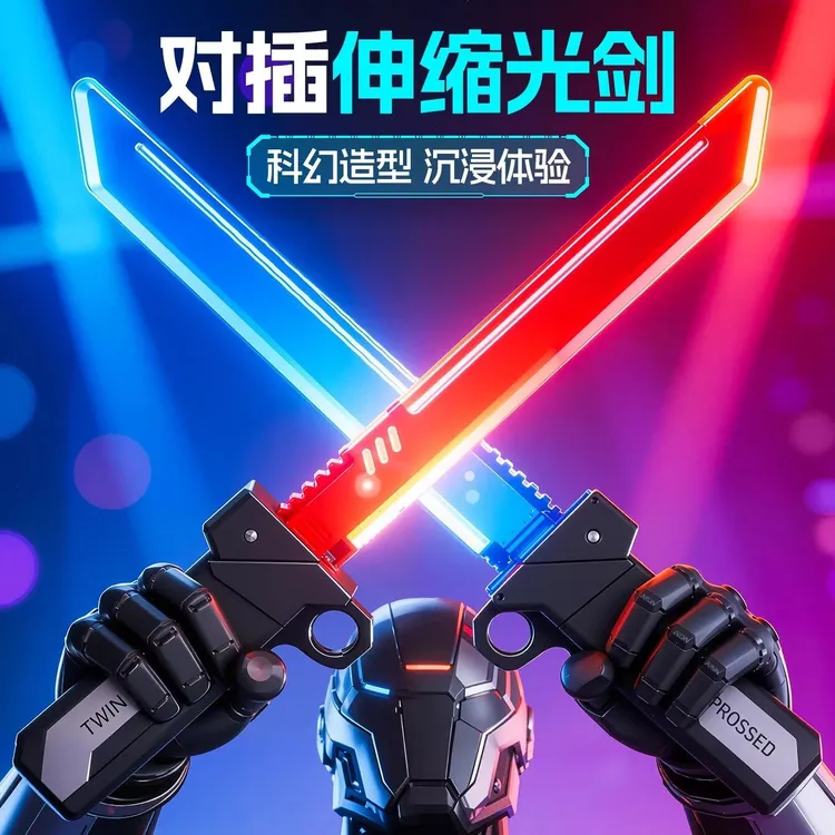 正版授权对插双刀流发光双刃伸缩光剑男孩玩具刀剑死侍武士二合一