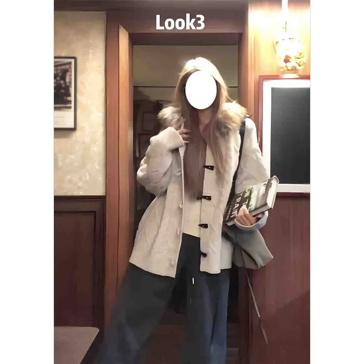 MARIE.COCO纯欲慵懒风牛角扣连帽毛衣外套秋冬中长款针织开衫上衣
