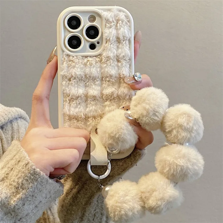 拼接毛绒手机壳适用苹果/华为/vivo/oppo/小米全包防摔手提硅胶套