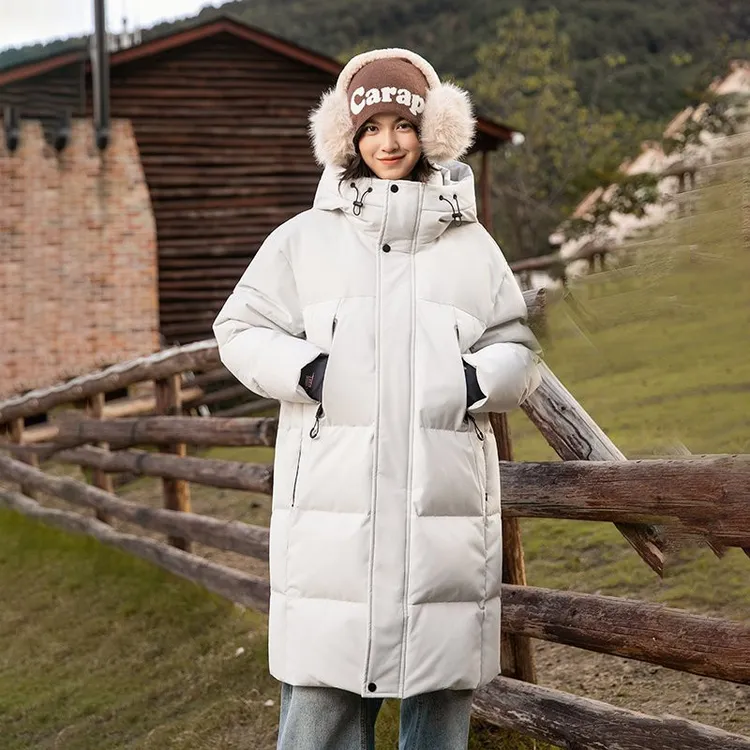 90白鸭绒情侣款羽绒服保暖加厚中长款外套冬季防风御寒长款羽绒服