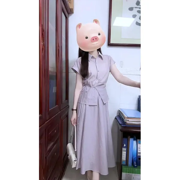 宿本亚麻套装女夏大方得体两件套减龄莱赛尔衬衫半身裙一整套
