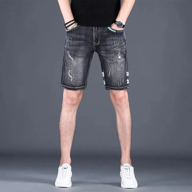 GS荷兰高端印花牛仔短裤男士五分裤2025夏季新款潮牌复古修身中裤