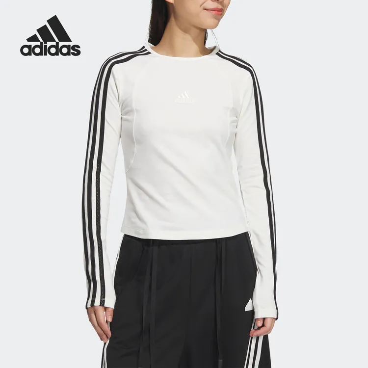 Adidas/阿迪达斯官方正品2025新款女士条纹简约休闲长袖T恤JW4643