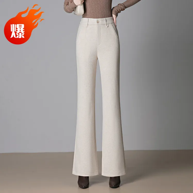 哥弟阿玛施正品羊毛呢休闲裤女秋冬新款高腰时尚垂感显瘦喇叭裤子