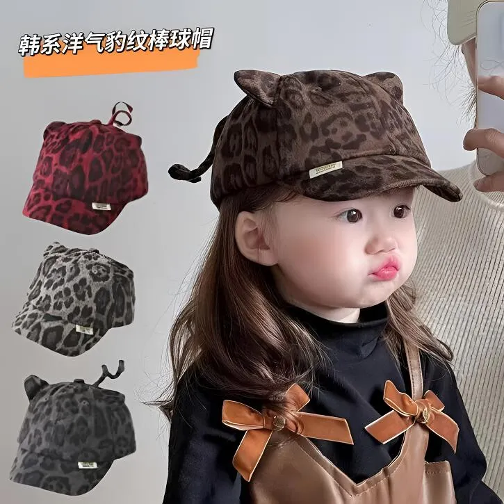 宝宝秋冬季洋气复古豹纹鸭舌帽男女童潮酷个性棒球帽韩系儿童帽子
