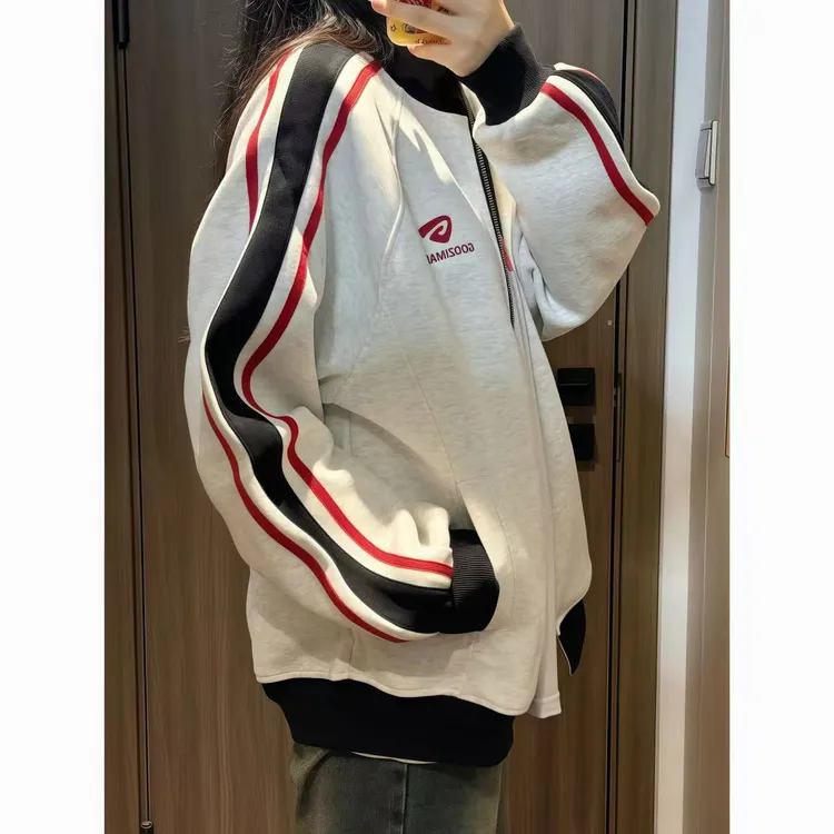 HandSeven韩版高街潮流插肩撞色立领外套卫衣女宽松外套男款春秋