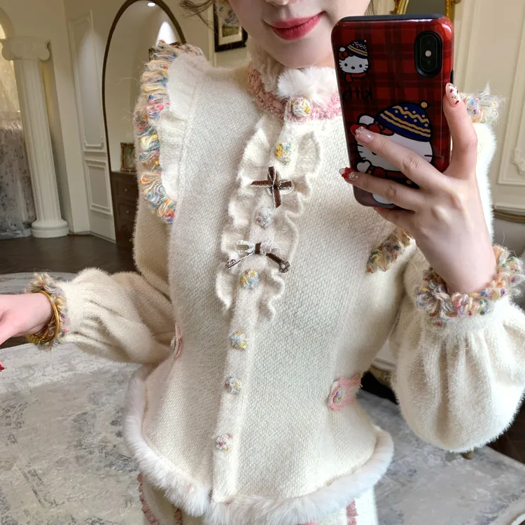 一生罗曼【粉红雪山】冬季新款女法式休闲气质拼接上衣外套Y5848