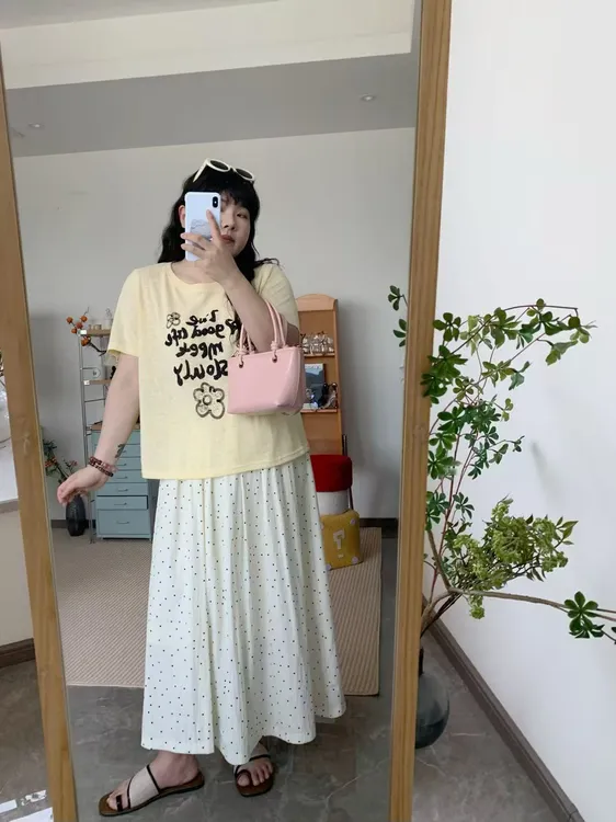 鱼白专属大码女装新款垂感半身裙中长款波点显瘦半身裙