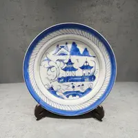 清光绪青花楼阁山水盘