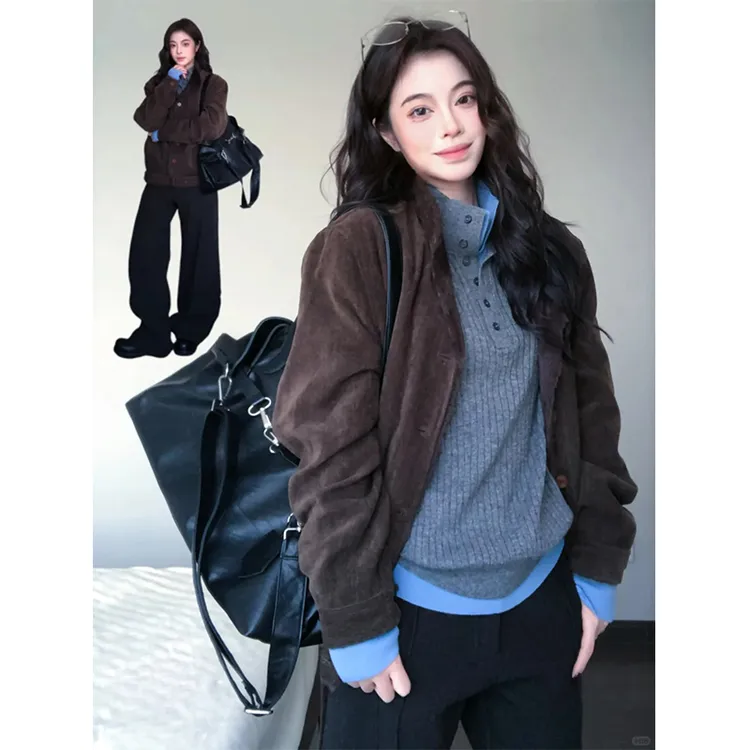 早春美拉德咖色开衫毛衣外套内搭针织衫上衣宽松阔腿裤休闲裤女款