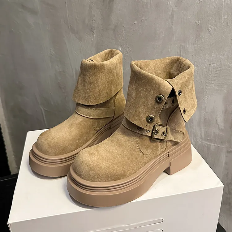 美拉德短靴女2025秋冬新款棕色时装靴厚底两穿增高小个子马丁靴女