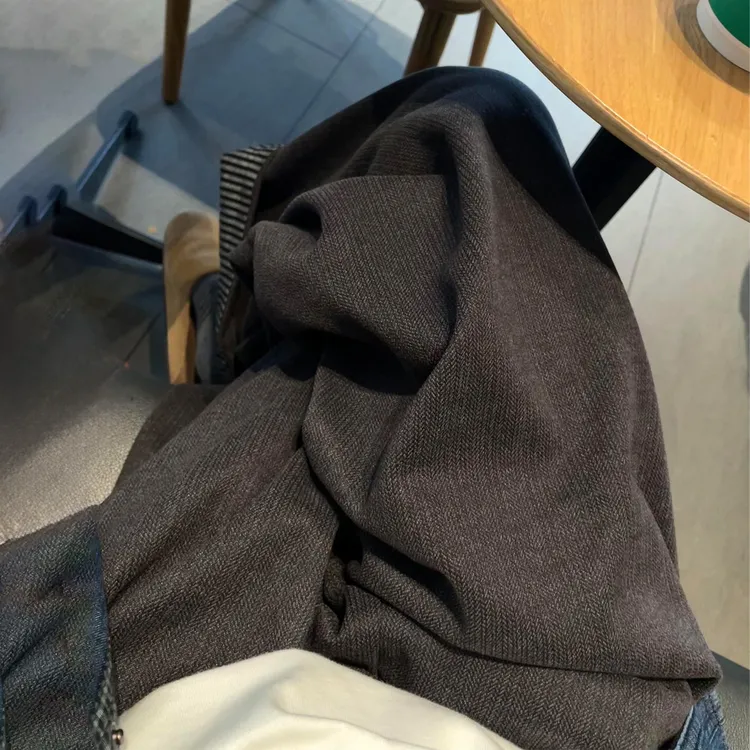 深灰毛呢卷边条纹裤2025秋季大码胖mm梨形身材宽松显瘦阔腿休闲裤