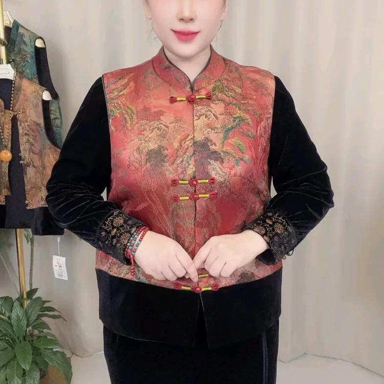 M8865新款洋气复古新中式国风中老年加大码时尚气质马甲