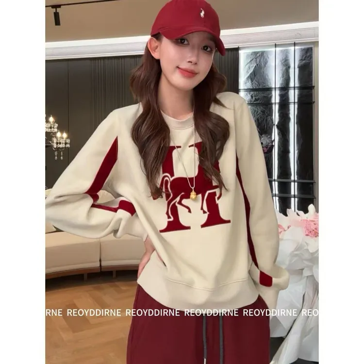 兔兔TUTU-【Reoyddirne】25秋冬植绒丝绒拼接圆领长袖卫衣121068