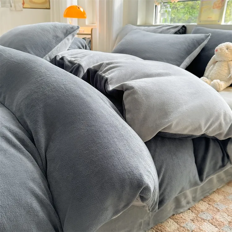 冬季牛奶绒床上四件套加厚珊瑚绒被套床单被罩学生宿舍三件套被套