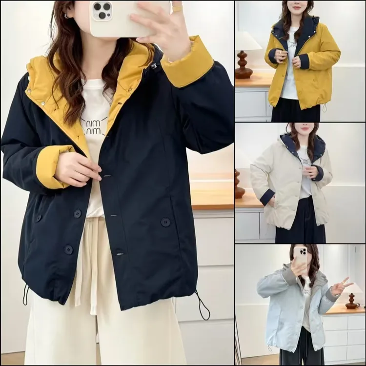 大码胖mm冬季新款洋气显瘦撞色加绒加厚保暖派克服百搭时尚棉衣