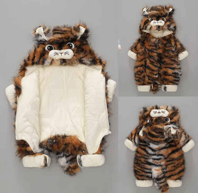 老虎婴儿外出服抱衣宝宝秋冬连体衣新生儿衣服夹棉加绒加厚连体衣