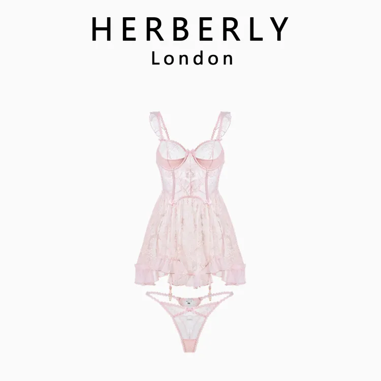 英国 HERBERLY 轻奢少女甜美风睡衣女荆棘玫瑰花卉网纱月牙杯睡裙