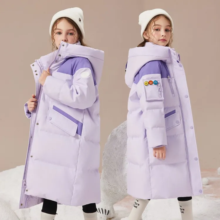 巴拉开门女童羽绒服中长款洋气女大童冬季加厚新款中大中大童连帽