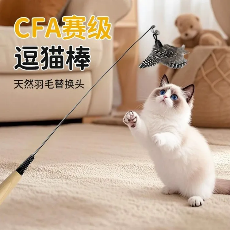 赛级逗猫棒长杆猫玩具小飞虫羽毛替换头耐咬幼猫用品猫咪自嗨L