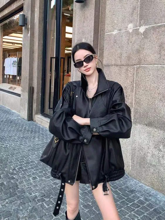 【香榭丽舍】高端皮衣机车外套女装皮夹克宽松百搭气质上衣2580