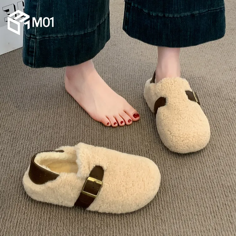 M01厚底内增高毛毛鞋女外穿秋冬季新款一脚蹬雪地靴加绒保暖棉鞋