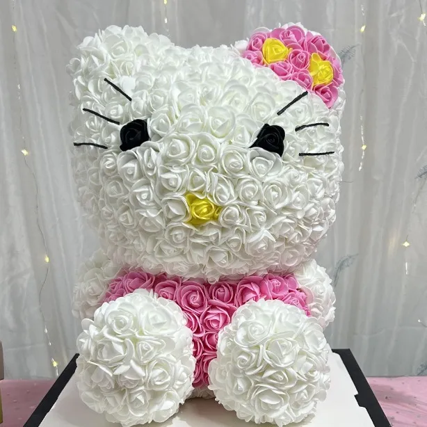 【源头】永生花凯蒂猫HelloKitty猫现货秒发教师情人节礼物仿真玫瑰