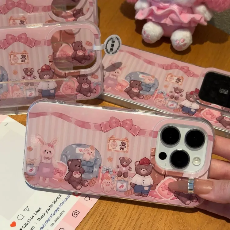 创意小熊玩偶适用iPhone17双层IMD手机壳华为P70vivo小米17oppo套