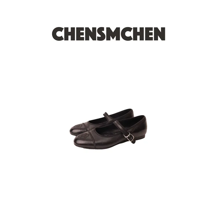 CHENSMCHEN 小香风刺绣花朵菱格纹复古优雅玛丽珍鞋