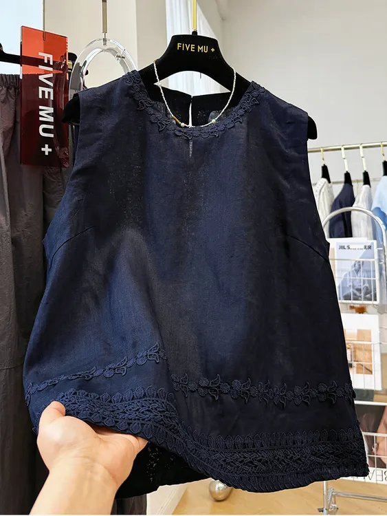 韩系高级感轻奢花边刺绣无袖背心女夏外穿马甲无袖上衣9996