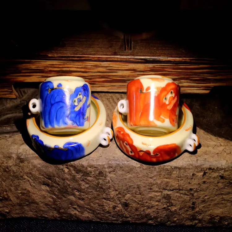 九正堂狮子滚绣球绣眼鸟食罐