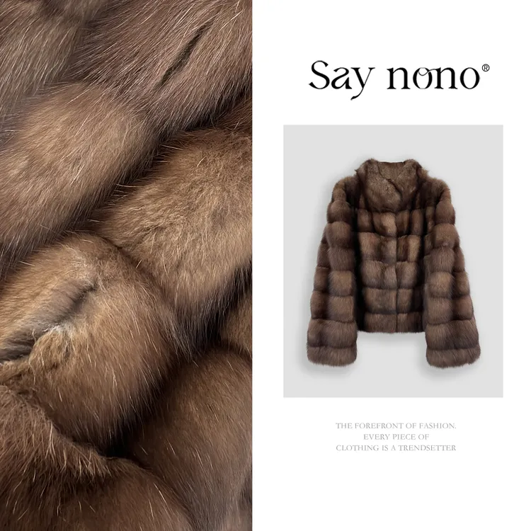 懒猫nono│Saynono进口高奢原色横排立领紫貂皮草外套H25298X