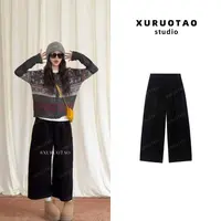 XURUOTAO【复古腔调裤】100棉加厚阔腿设计感显瘦黑色裤子 T5683