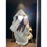 【番茄妹妹】设计感铆钉宽松连帽卫衣外套女早秋季新款美式开衫上衣