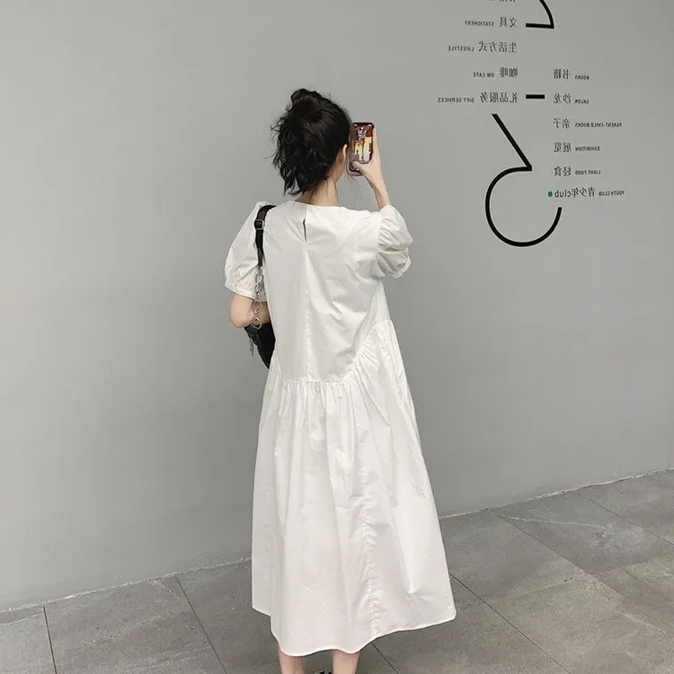 奥特莱斯清仓夏装韩版宽松显瘦短袖连衣裙女裙子气质A字大摆长裙