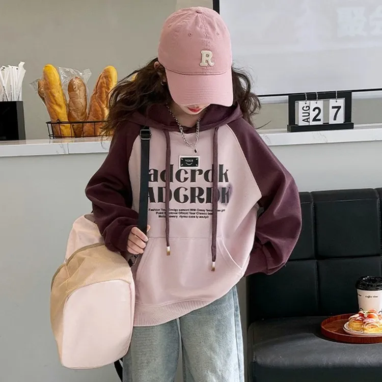 女童炸街洋气卫衣2025新款中大童宽松加绒连帽上衣儿童加厚冬装潮
