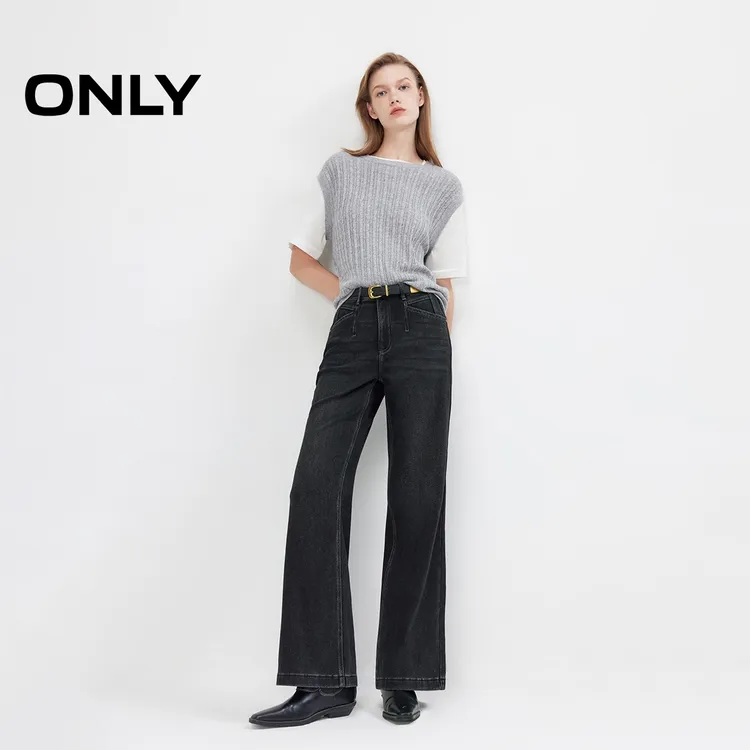 ONLY2025秋季新款胯部拼接松弛高腰长裤喇叭裤牛仔裤女|125332019