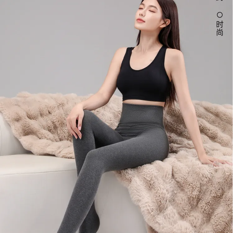 棉质高腰提臀竖纹加绒加厚打底裤秋冬保暖外穿打底袜